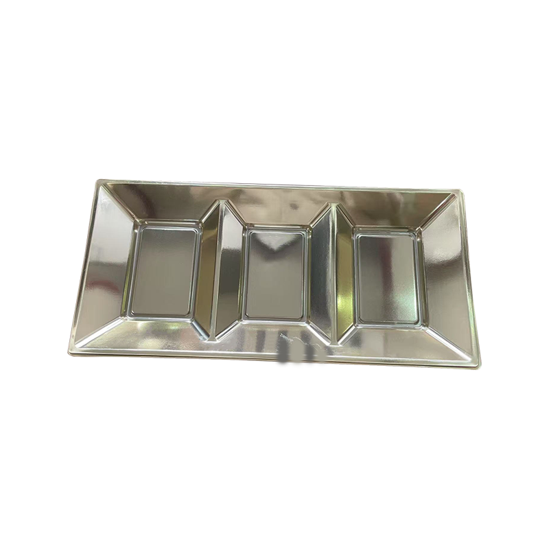 Bandeja para lanches de plástico prateado com 3 grades