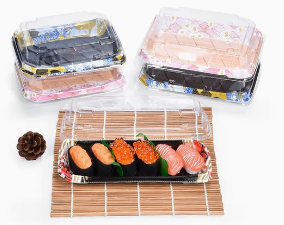 Caixa de bandeja de comida de sushi de plástico descartável 