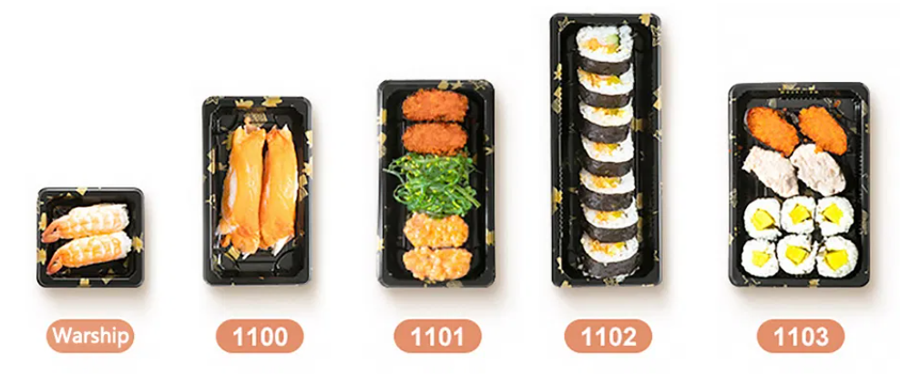 Caixa de bandeja de comida de sushi de plástico descartável 
